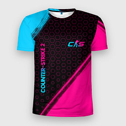 Мужская спорт-футболка Counter-Strike 2 - neon gradient: надпись, символ