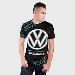 Футболка спортивная мужская Значок Volkswagen в стиле glitch на темном фоне, цвет: 3D-принт — фото 2