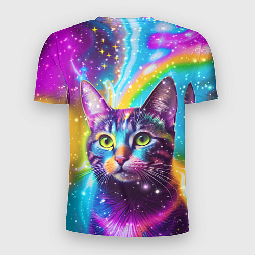 Мужская спорт-футболка Полосатый кот с разноцветной звездной туманностью / 3D-принт – фото 2