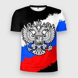 Мужская спорт-футболка Триколор - герб РФ