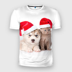 Футболка спортивная мужская Пёсик и котик в шапочках, цвет: 3D-принт