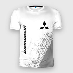 Мужская спорт-футболка Mitsubishi speed на светлом фоне со следами шин: н