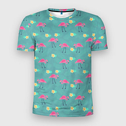 Мужская спорт-футболка Летний паттерн с фламинго