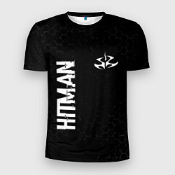 Мужская спорт-футболка Hitman glitch на темном фоне: надпись, символ