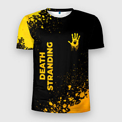 Мужская спорт-футболка Death Stranding - gold gradient: надпись, символ
