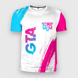 Мужская спорт-футболка GTA neon gradient style: надпись, символ