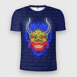 Мужская спорт-футболка Неоновый японский дракон