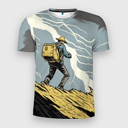 Мужская спорт-футболка Дурак на горе ловит молнию