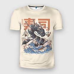 Мужская спорт-футболка Суши дракон с иероглифами в японском стиле