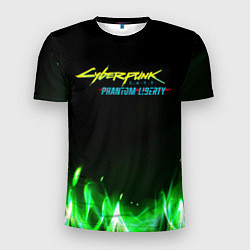 Мужская спорт-футболка Cyberpunk 2077 phantom liberty green fire logo
