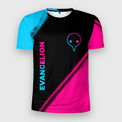 Мужская спорт-футболка Evangelion - neon gradient: надпись, символ