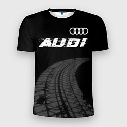 Мужская спорт-футболка Audi speed на темном фоне со следами шин: символ с
