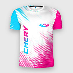 Мужская спорт-футболка Chery neon gradient style: надпись, символ