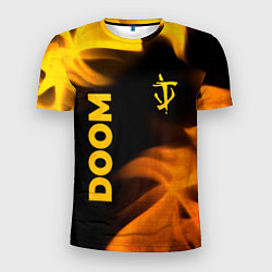 Футболка спортивная мужская Doom - gold gradient: надпись, символ, цвет: 3D-принт