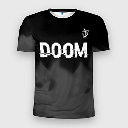 Футболка спортивная мужская Doom glitch на темном фоне: символ сверху, цвет: 3D-принт
