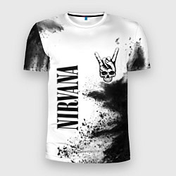 Мужская спорт-футболка Nirvana и рок символ на светлом фоне
