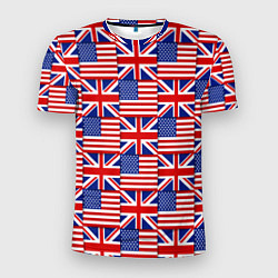 Футболка спортивная мужская Флаги США и Англии, цвет: 3D-принт