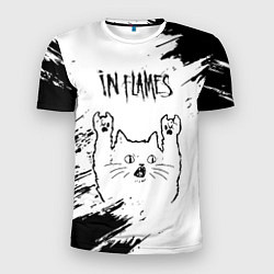 Мужская спорт-футболка In Flames рок кот на светлом фоне