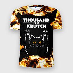 Футболка спортивная мужская Thousand Foot Krutch рок кот и огонь, цвет: 3D-принт
