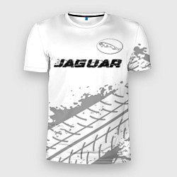Футболка спортивная мужская Jaguar speed на светлом фоне со следами шин: симво, цвет: 3D-принт