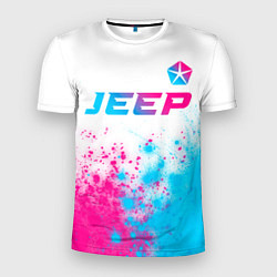 Мужская спорт-футболка Jeep neon gradient style: символ сверху
