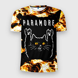 Футболка спортивная мужская Paramore рок кот и огонь, цвет: 3D-принт