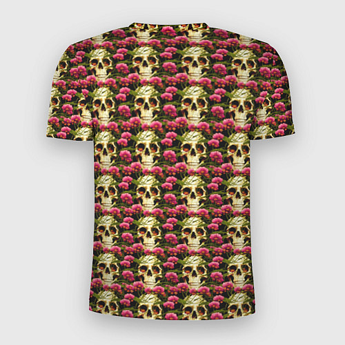 Мужская спорт-футболка Черепа с розовыми цветами / 3D-принт – фото 2