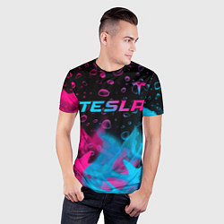 Футболка спортивная мужская Tesla - neon gradient: символ сверху, цвет: 3D-принт — фото 2