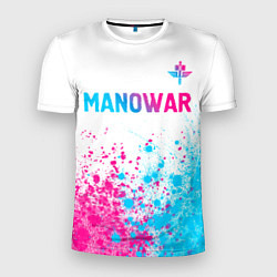 Мужская спорт-футболка Manowar neon gradient style: символ сверху