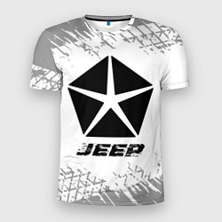 Мужская спорт-футболка Jeep speed на светлом фоне со следами шин