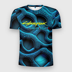 Мужская спорт-футболка Cyberpunk 2077 phantom liberty blue abstract