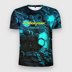 Мужская спорт-футболка Cyberpunk 2077 phantom liberty blue abstract