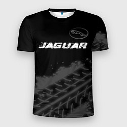 Футболка спортивная мужская Jaguar speed на темном фоне со следами шин: символ, цвет: 3D-принт