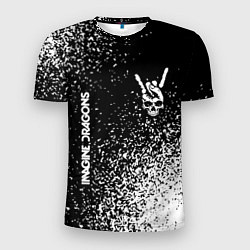 Мужская спорт-футболка Imagine Dragons и рок символ на темном фоне