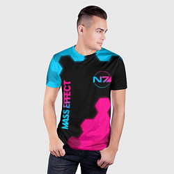 Футболка спортивная мужская Mass Effect - neon gradient: надпись, символ, цвет: 3D-принт — фото 2