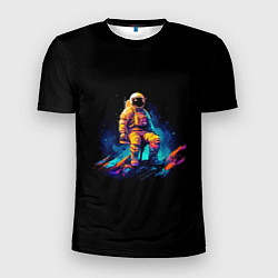 Футболка спортивная мужская Неоновый космонавт на луне, цвет: 3D-принт
