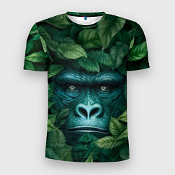 Мужская спорт-футболка Горилла в кустах джунгли