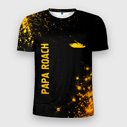 Мужская спорт-футболка Papa Roach - gold gradient: надпись, символ