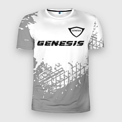 Мужская спорт-футболка Genesis speed на светлом фоне со следами шин: симв