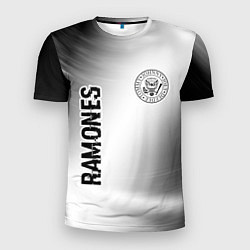Мужская спорт-футболка Ramones glitch на светлом фоне: надпись, символ