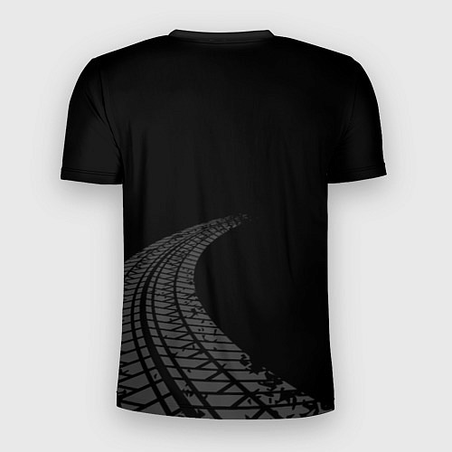 Мужская спорт-футболка SsangYong speed на темном фоне со следами шин: над / 3D-принт – фото 2