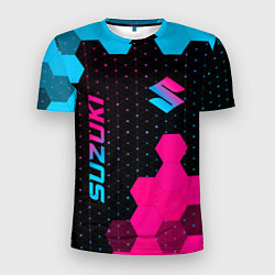 Мужская спорт-футболка Suzuki - neon gradient: надпись, символ