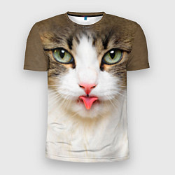 Мужская спорт-футболка Кошка показывает язык