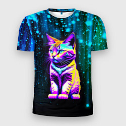Мужская спорт-футболка Космический котёнок - звездопад