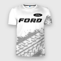 Футболка спортивная мужская Ford speed на светлом фоне со следами шин: символ, цвет: 3D-принт