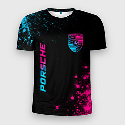 Мужская спорт-футболка Porsche - neon gradient: надпись, символ