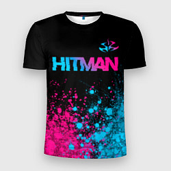 Мужская спорт-футболка Hitman - neon gradient: символ сверху