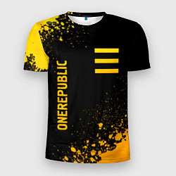 Мужская спорт-футболка OneRepublic - gold gradient: надпись, символ