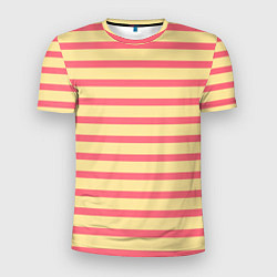 Футболка спортивная мужская Нежный жёлто-розовый полосатый, цвет: 3D-принт