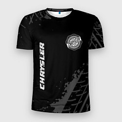 Мужская спорт-футболка Chrysler speed на темном фоне со следами шин: надп